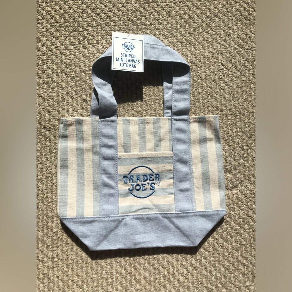 NWT Trader Joe's Limited Edition Pastel Blue & White Striped Mini Canvas Tote
